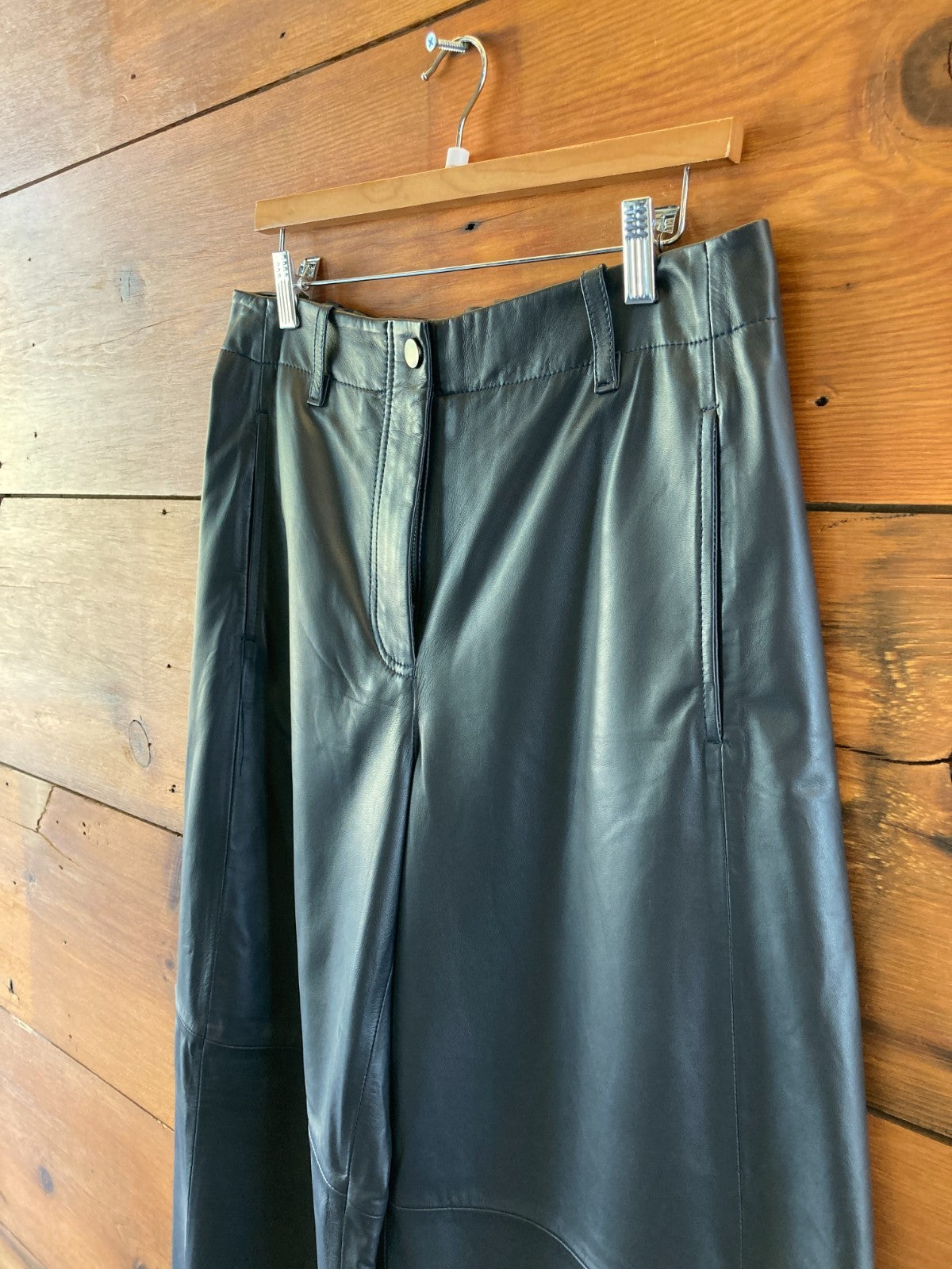 Tela $695 Midnight Blue Lamb Leather Vanda Wide Leg Pants - Size L - NEW 4427SC