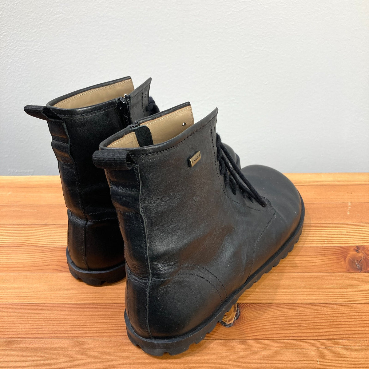 Lang.S Kombat Black Leather Side Zip Barefoot Laced Boots - Size 38 / 8 - 1107MB