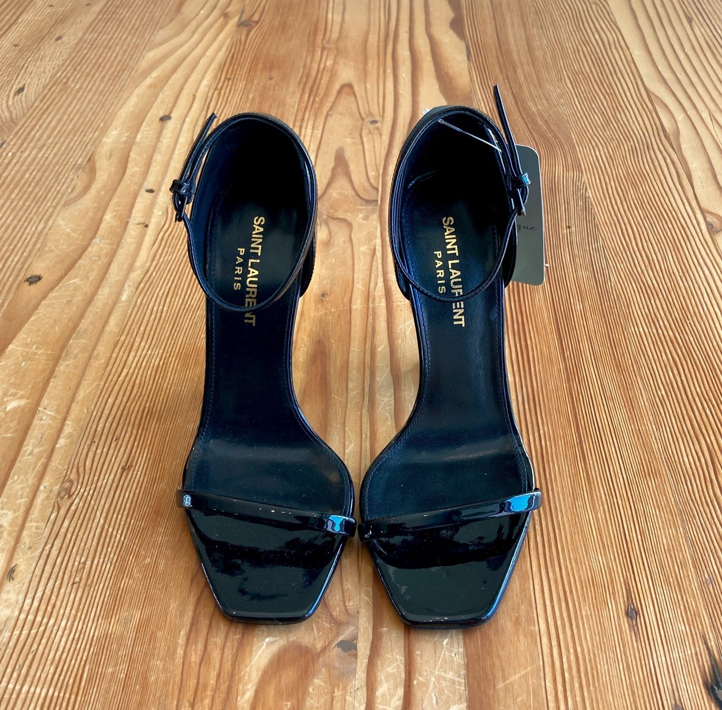 Saint Laurent $1550 Black Patent Leather Opyum Logo Heels - 36.5 / 6.5 - 0724ZS