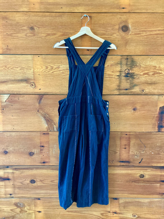 Liz Allig Navy Blue Pin Striped Sleeveless Overalls Jumpsuit - Size S - 0607MK