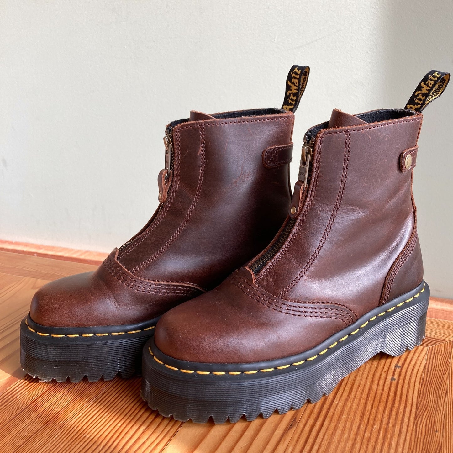 37 / 6 - Dr. Martens Dark Brown Leather Jetta Platform Boots w/ Zip 0312IG