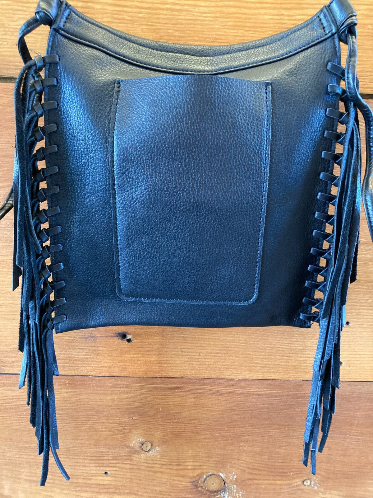 Hobo International Black Leather Fringe Crossbody Bag Purse - 1018RM