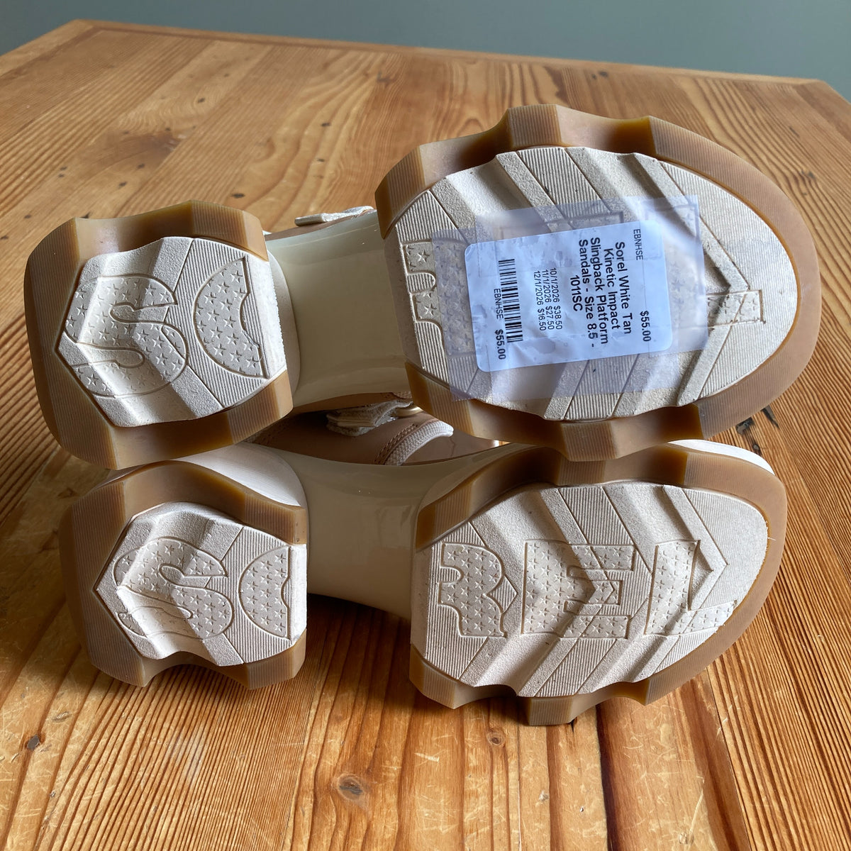 Sorel White Tan Kinetic Impact Slingback Platform Sandals - Size 8.5 - 1011SC