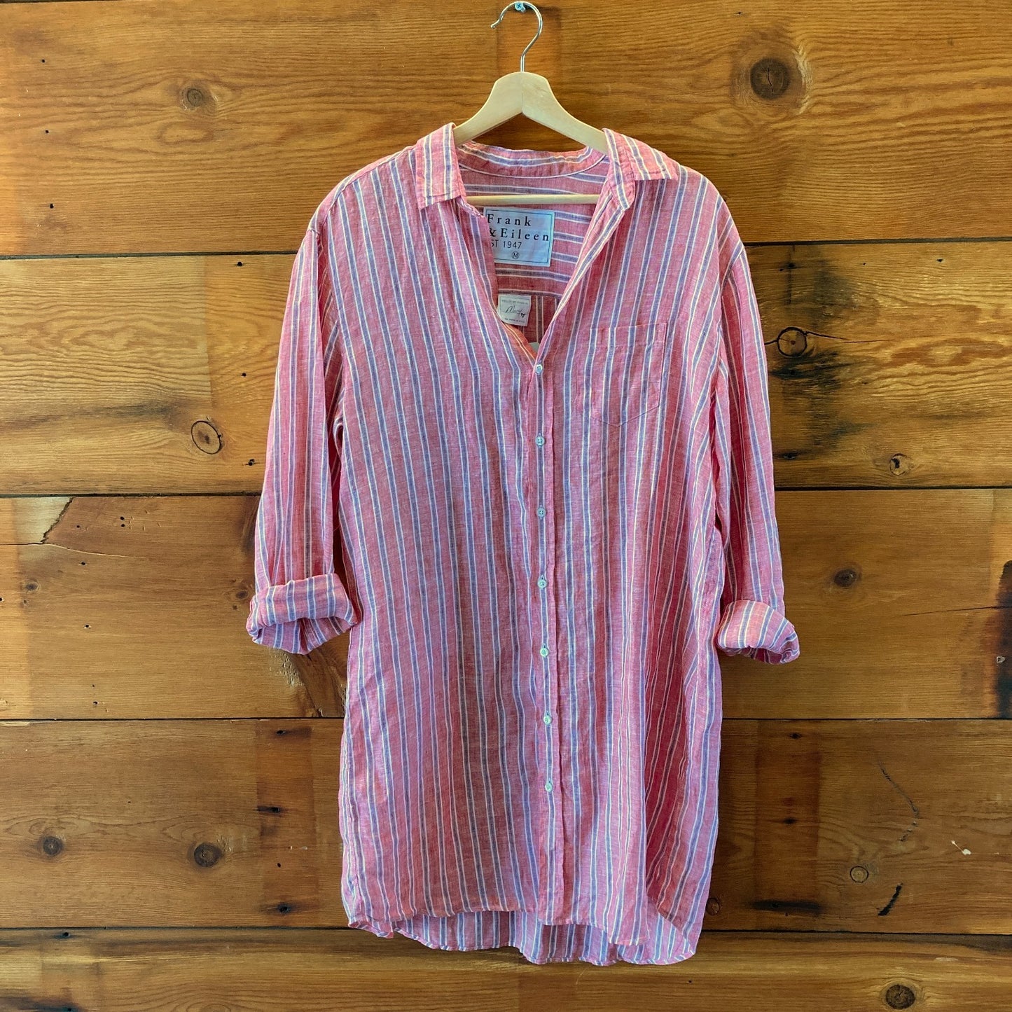 Frank & Eileen Red Striped Linen Button Up Mary Shirt Dress - Size M - 0413AT