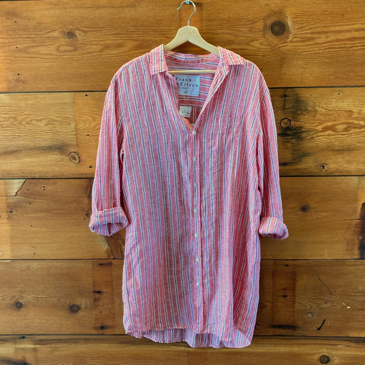 Frank & Eileen Red Striped Linen Button Up Mary Shirt Dress - Size M - 0413AT