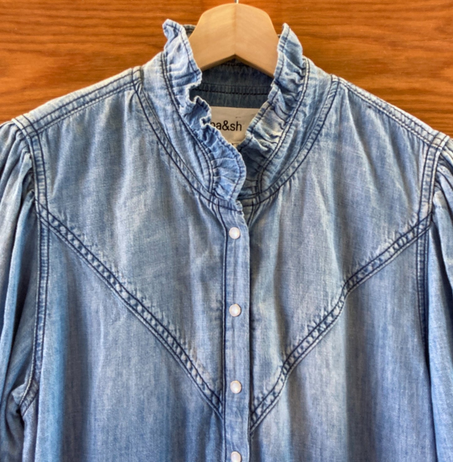 BA&SH Light Blue Denim Willow Tiered Midi Jean Chambray Dress  - Size M - 0316CK