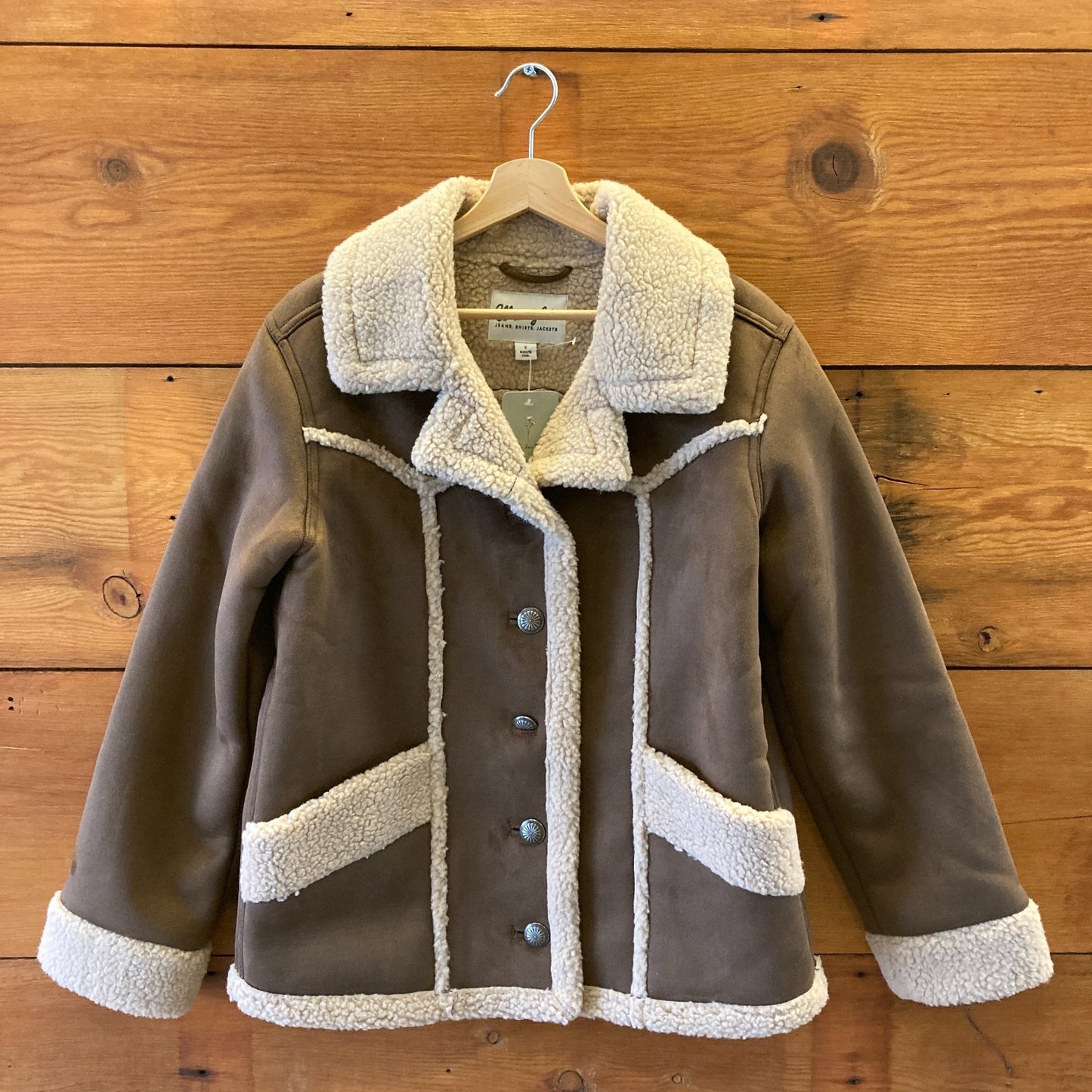 Wrangler Brown Retro Faux Shearling Barn Coat Womens Jacket - Size S - 0312IG