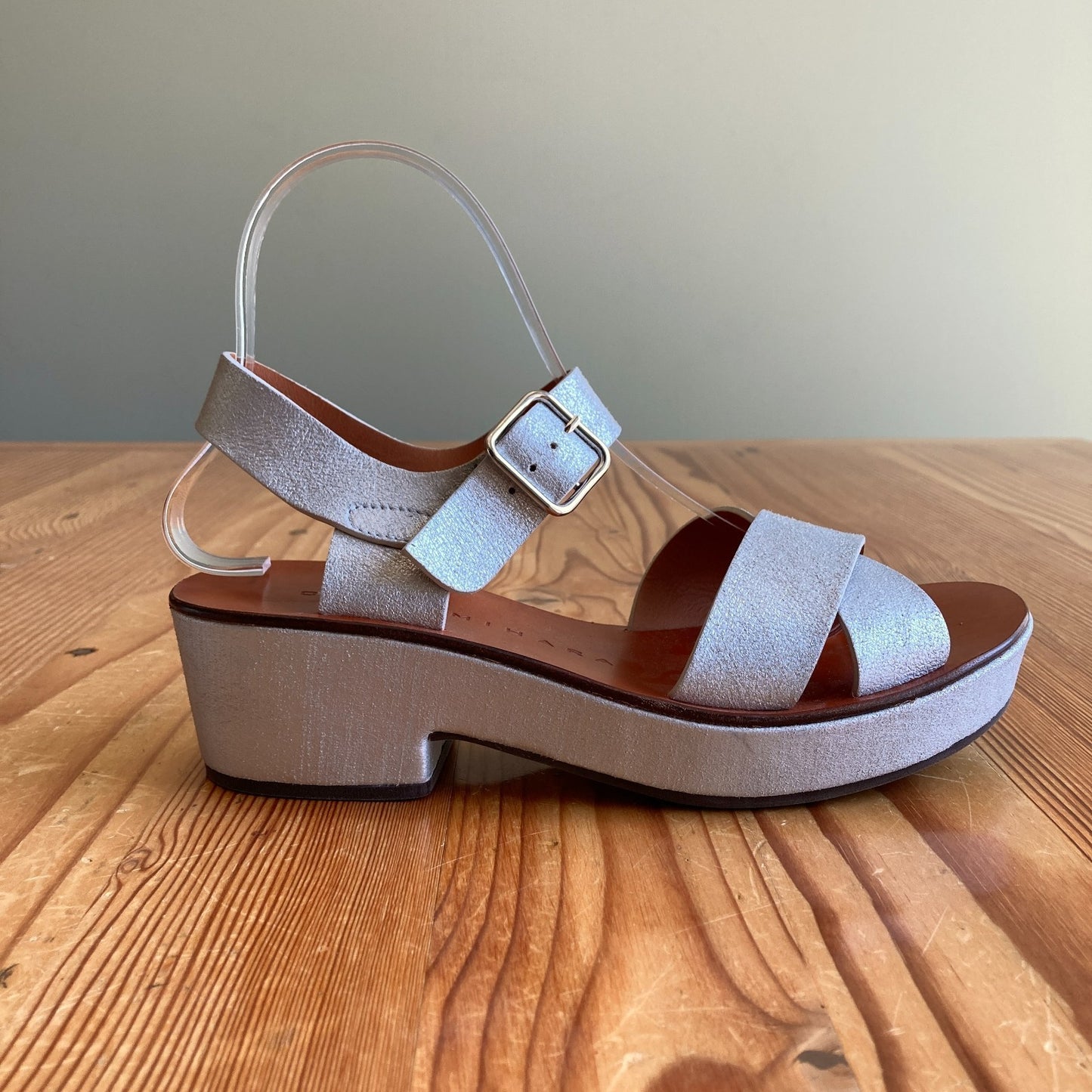 Chie Mihara Silver Leather Block Sole Low Platform Shoes - Size 7 - NEW - 0818SL