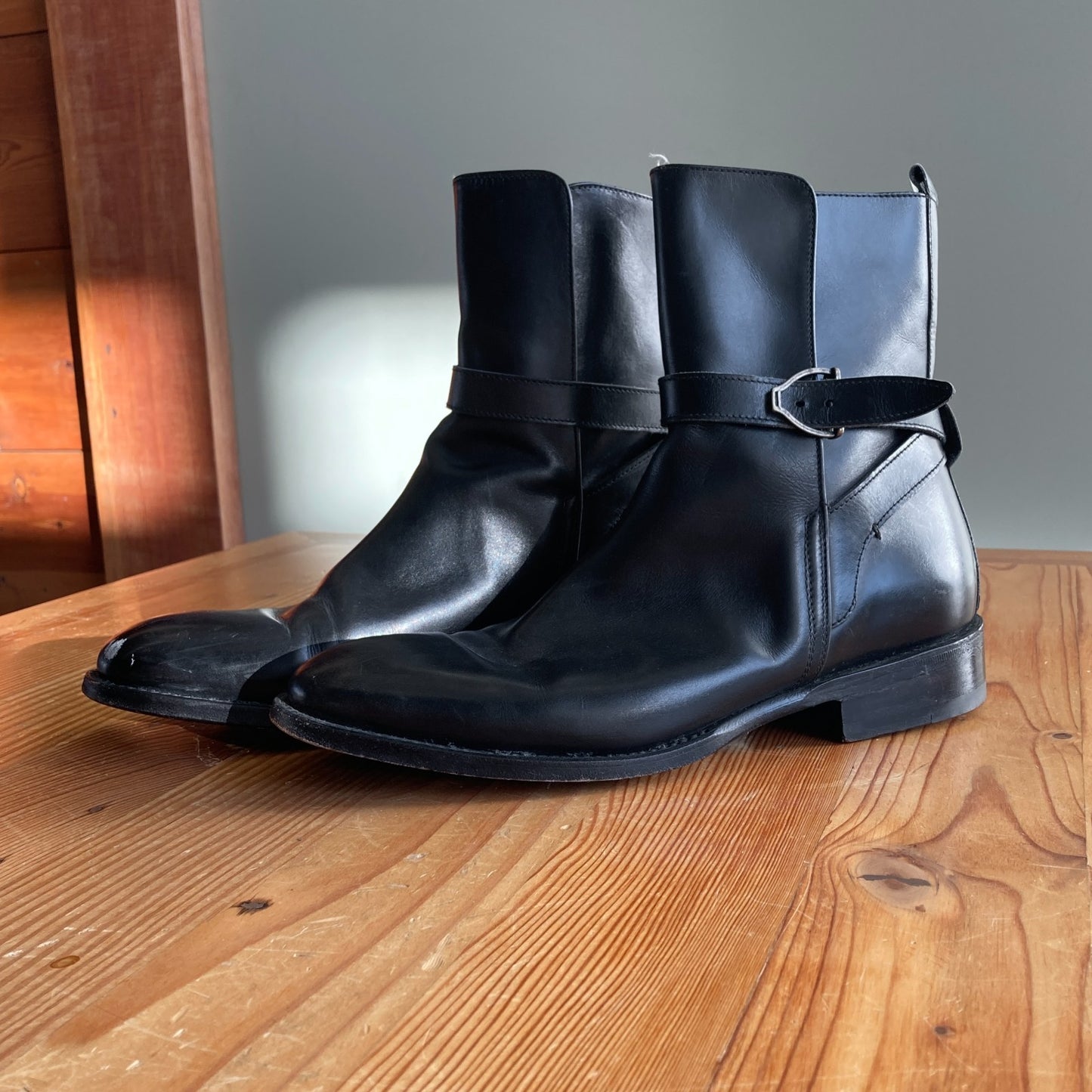10 - Lucchese Smooth Black Leather Handmade Jodphur Womens Ankle Boots 1029ML