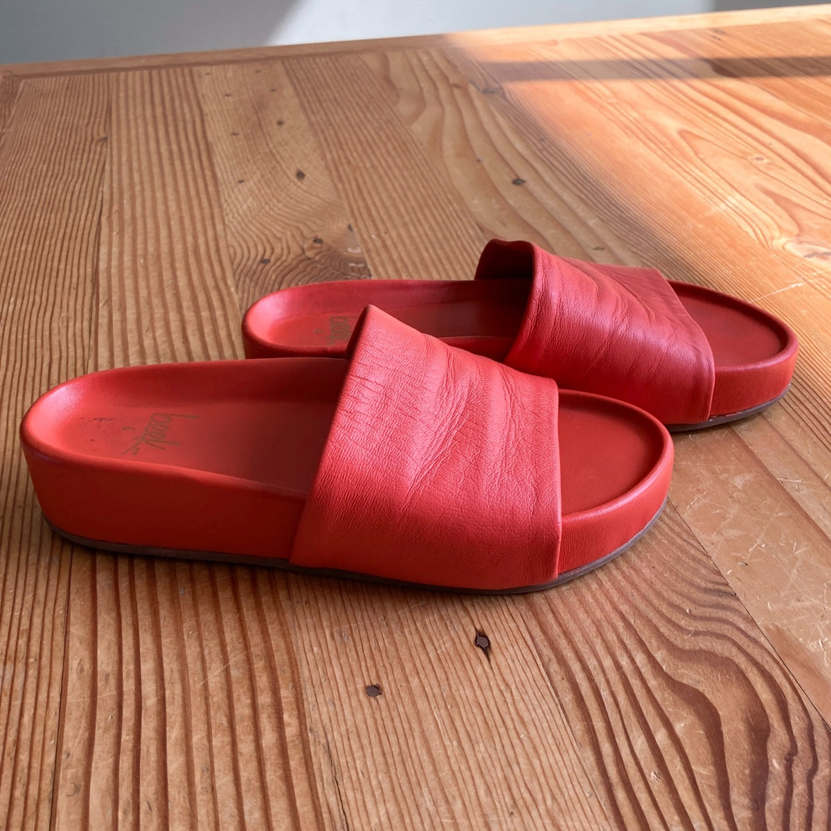 Beek Electric Orange Chunky Leather PLatform Slide Sandals - Size 6 - 0823EP