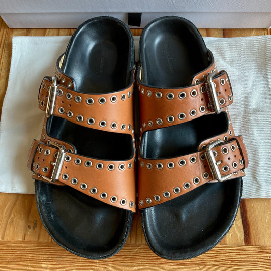 Isabel Marant Brown Eyelet Leather Lennyo Sandals Shoes - Size 36 / 6 - 0703SC
