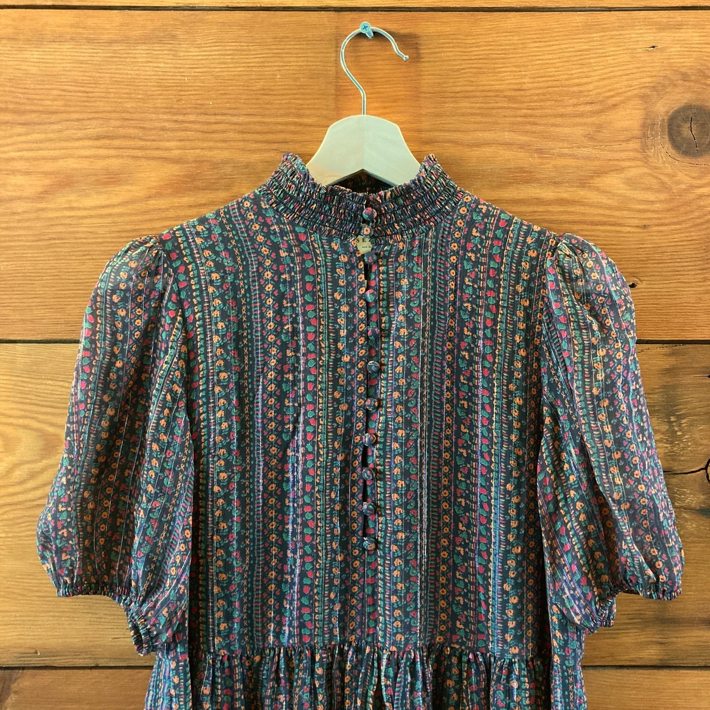 Sezane Autumn Prints Floral Pattern Metallic Thread Holy Dress - 0503RK