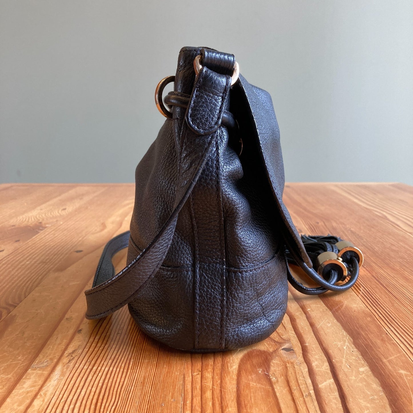 See by Chloe Black Tassel Trimmed Leather Crossbody Bag Purse - 0521AB