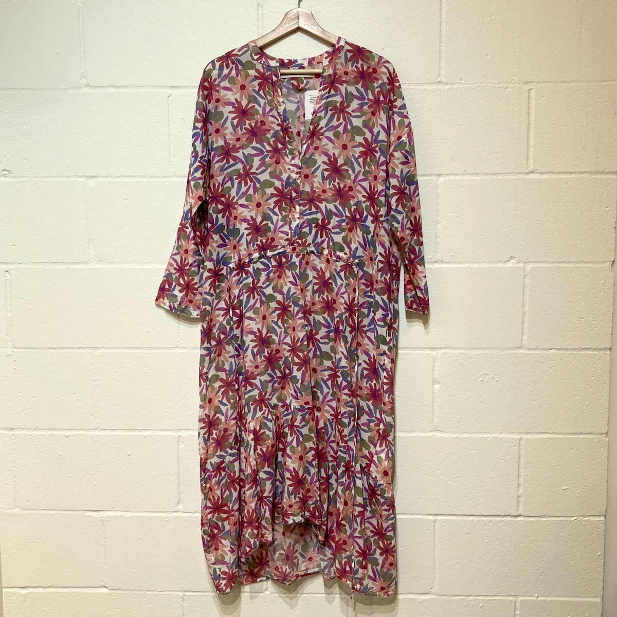 Humanoid Pink Floral Print Teresa Long Sleeve Cotton Dress - Size XS - 0907FL