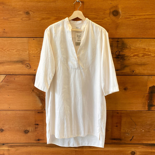 Filippa K Ivory V Neck 3/4 Sleeve Tencel Tunic Mini Dress - Size M - 0705MD