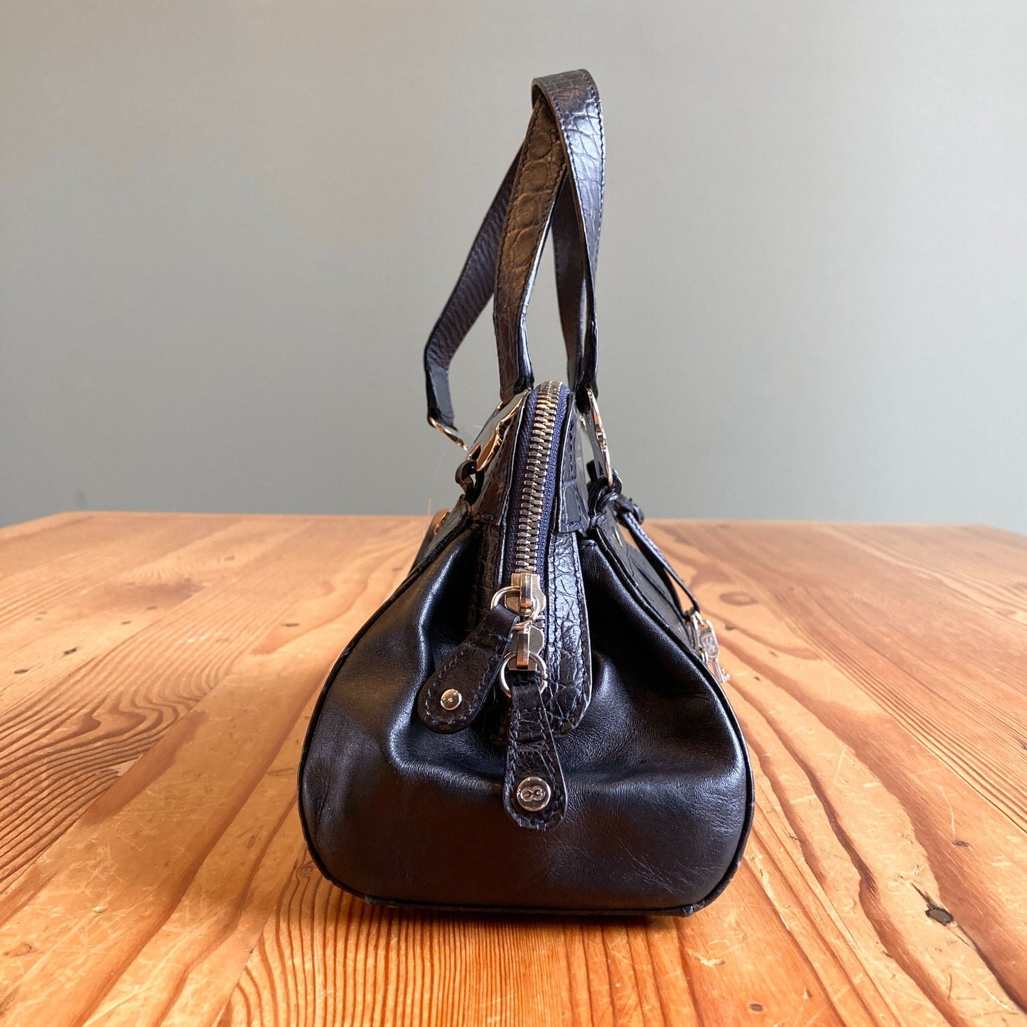 Vintage Escada Black Croc Embossed Top Zip Mini Handbag Purse 1107SS