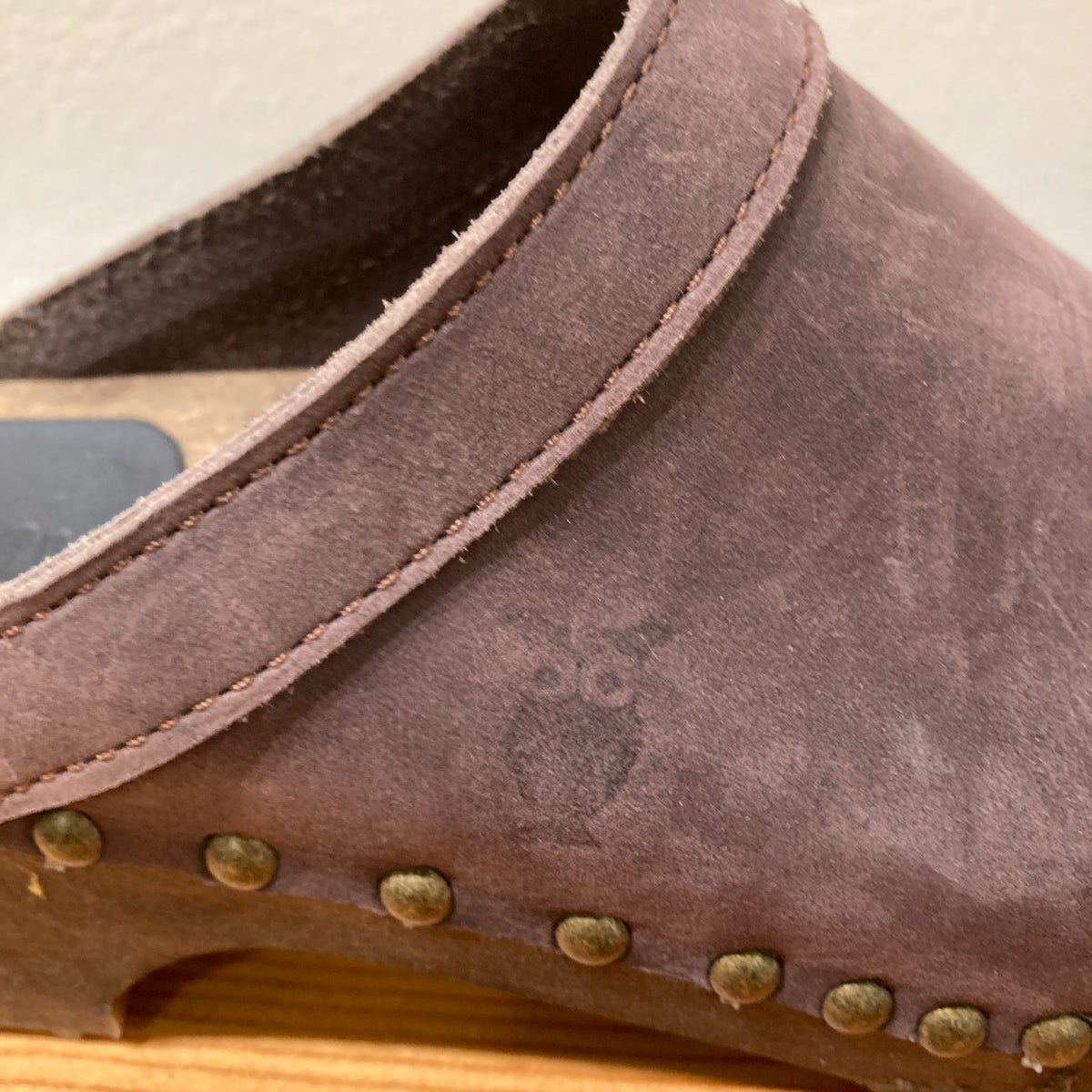 Sandgrens Brown Leather Wood Studded Clog Mule Shoes - Size 37 / 6.5 - 0312IG