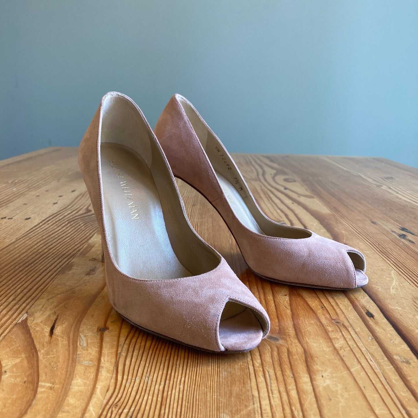 Stuart Weitzman Tan Suede Leather Peep Toe Stiletto Heels - Size 7.5 - 0716AF