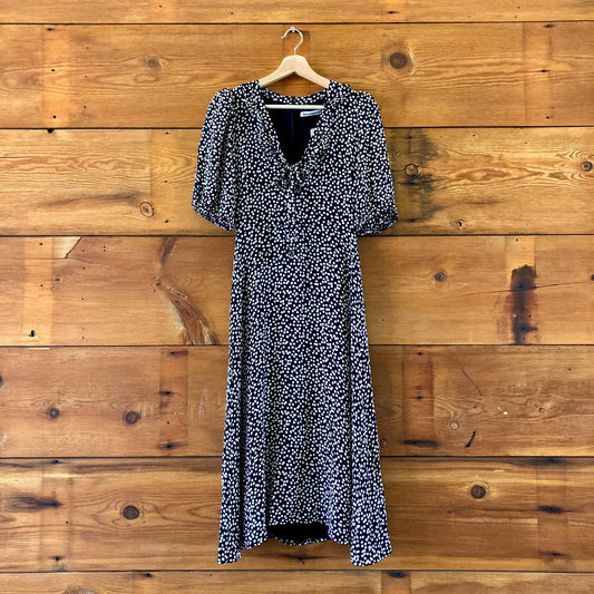 Reformation Black & White Dotted Pattern Short Sleeve Midi Dress - Sz 8 - 0102BW