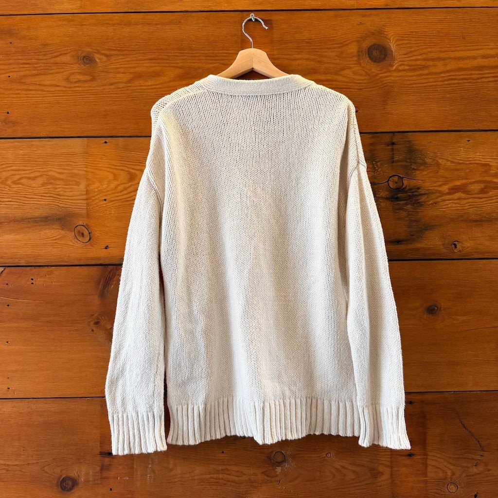 Jenni Kayne White Cotton Knit Button Front Cardigan Sweater - Size L - 0815CJ
