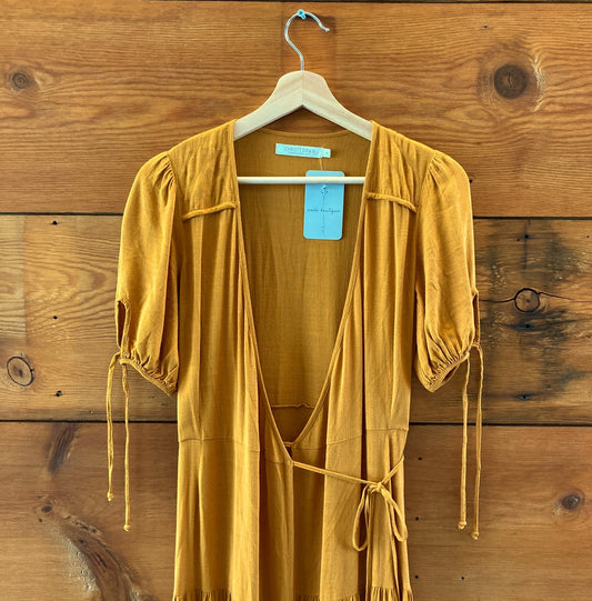 Christy Dawn Mustard Tiered Wrap Short Sleeve Augusta Dress - Size XS - 3333MC