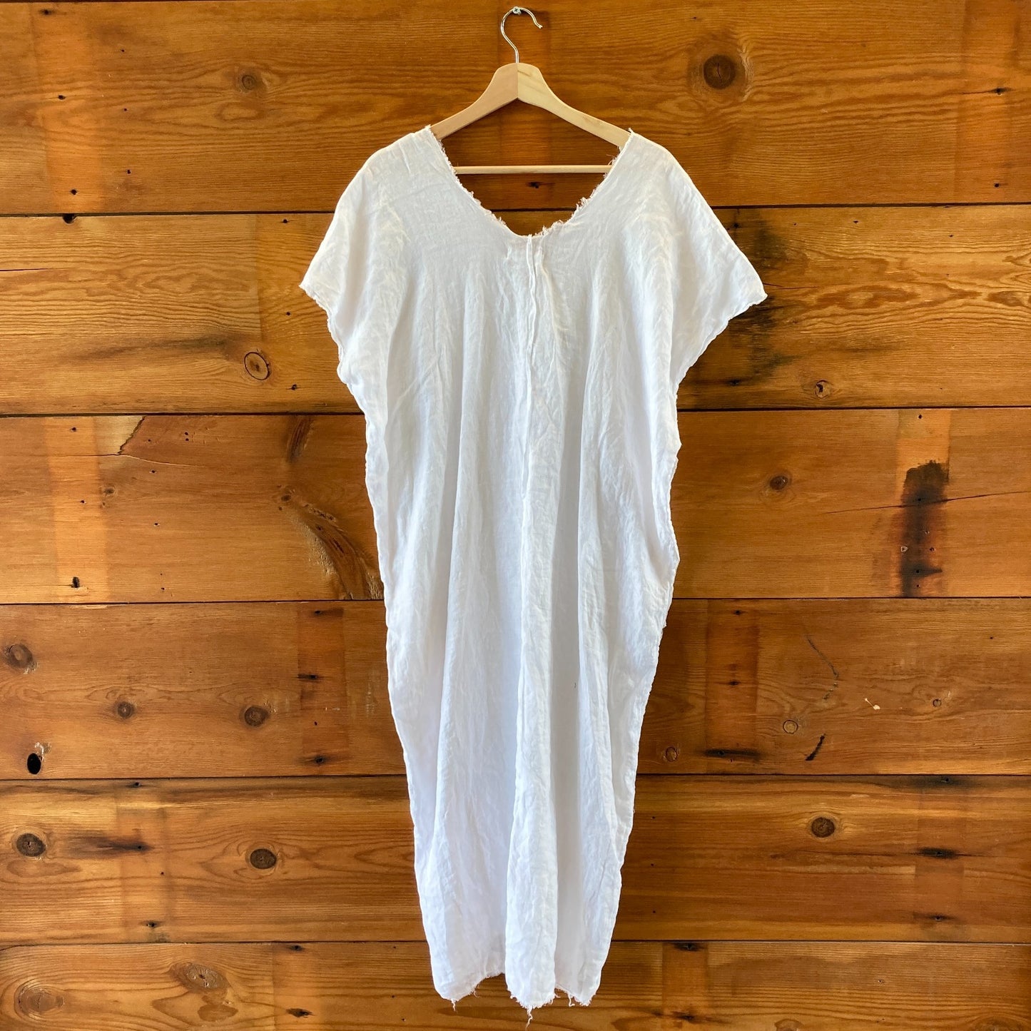 Velvet Graham & Spencer White Linen Raw Edge Kaftan Dress - Size M - 4427SC
