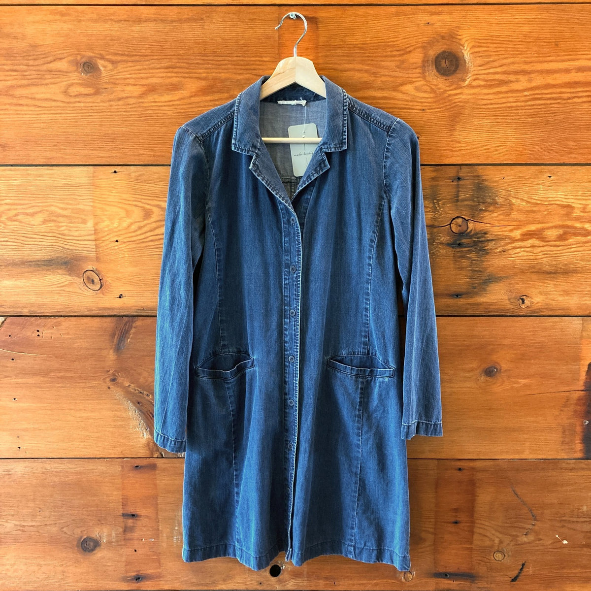 eileen fisher denim dress Long Sleeve Button Front Shirt - Size M sheer sleeve evening dress Would you have gone and remakes unsold clothes SIZE:6