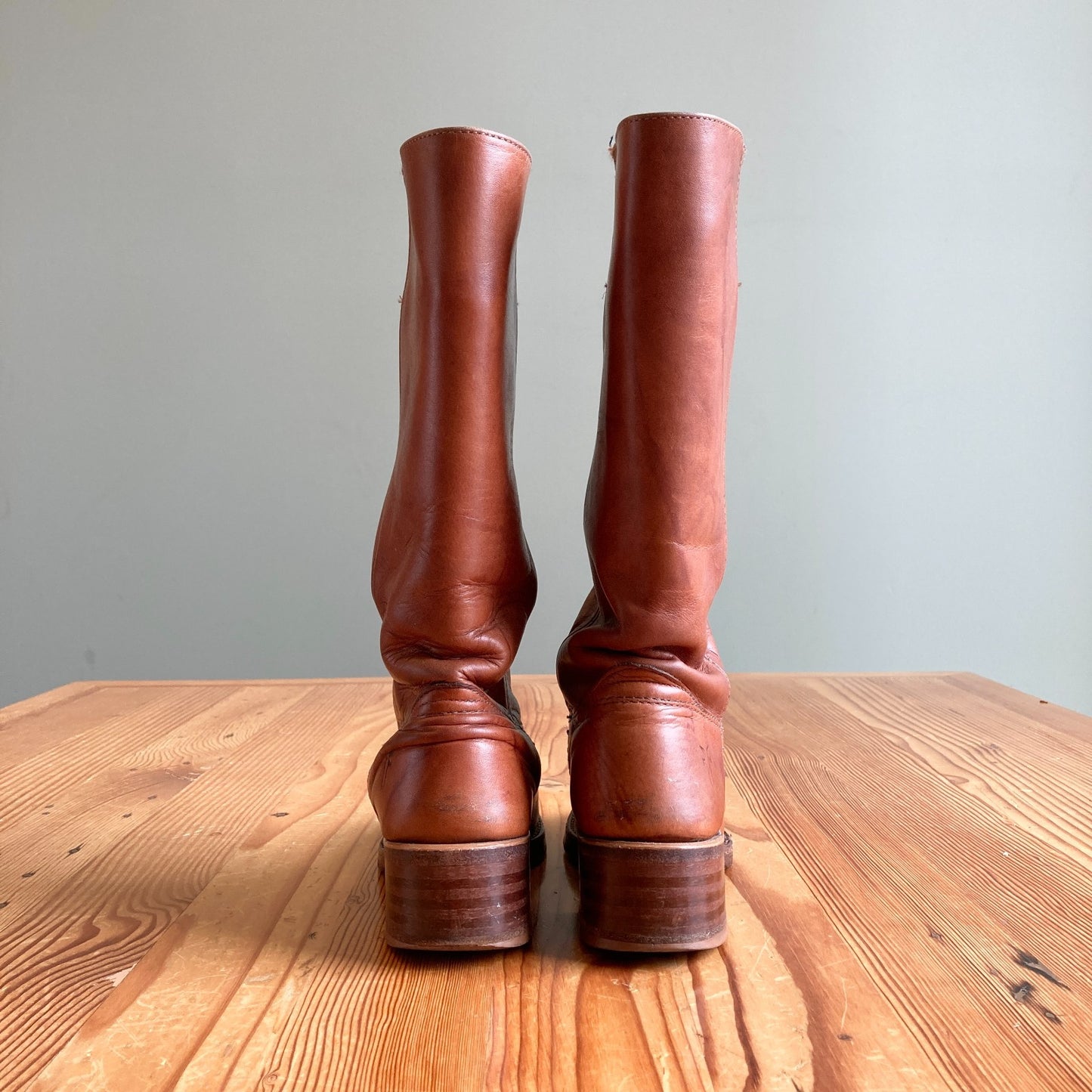 6.5 - FRYE Cognac Brown Campus 14L Tall Square Toe Womens Boots 0106KD