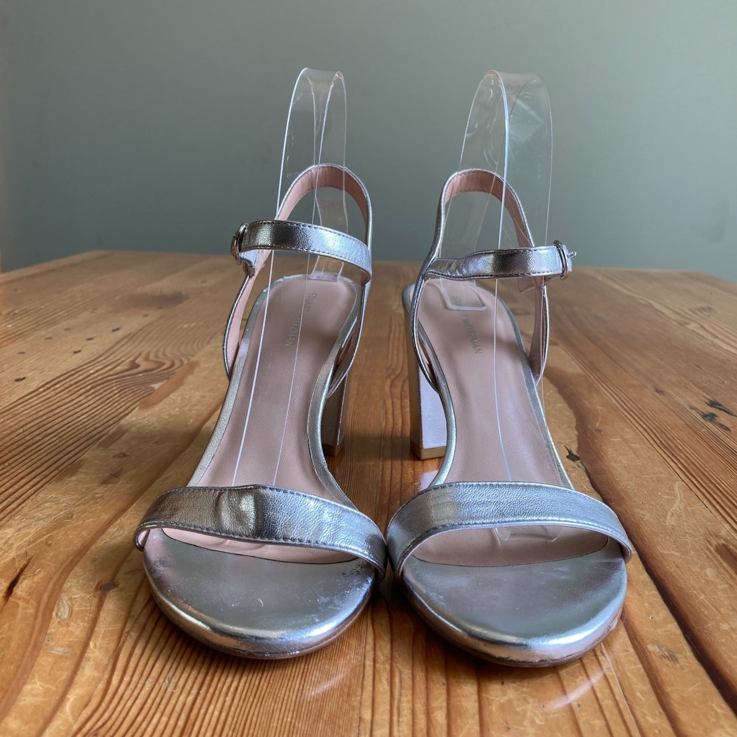 Stuart Weitzman Silver Leather Strappy Heels Sandals Shoes - Size 9 - 0617MV