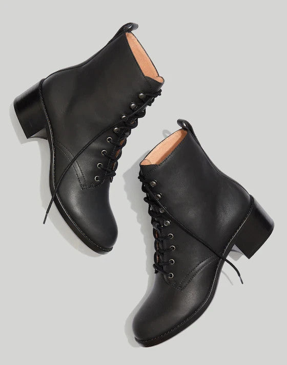 Madewell Black Leather Heeled Patti Combat Ankle Boots - Size 8.5 - 0821SM