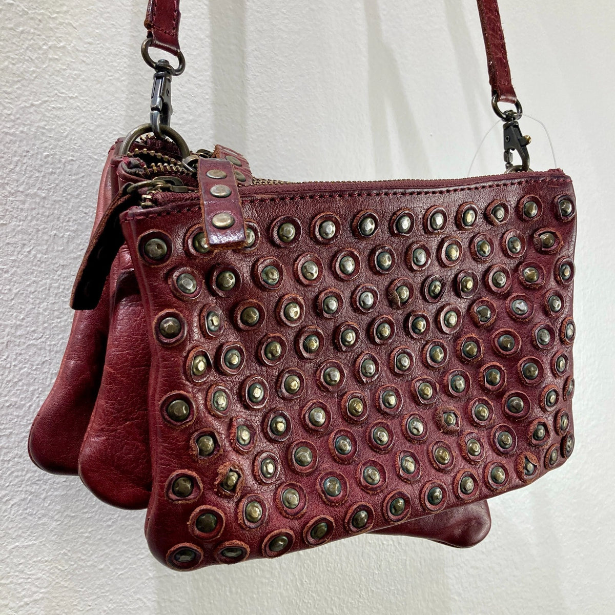Frye Reddish Brown Jenna Studded Disc Crossbody Bag Purse - 0501SE