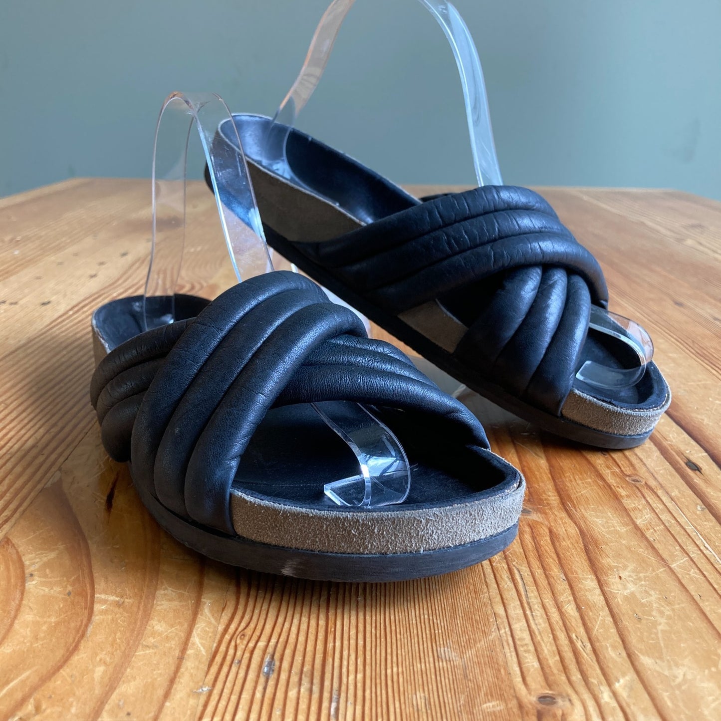 Isabel Marant Black Puffed Leather Sandals Slides Shoes - Size 38 / 8 - 0316CK