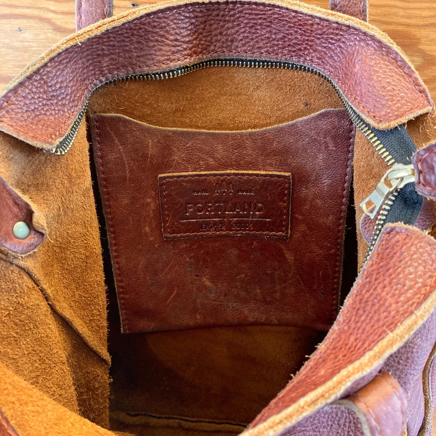 Portland Leather Goods Weathered Brown Top Zip Large Tote Bag Purse - 1103ES