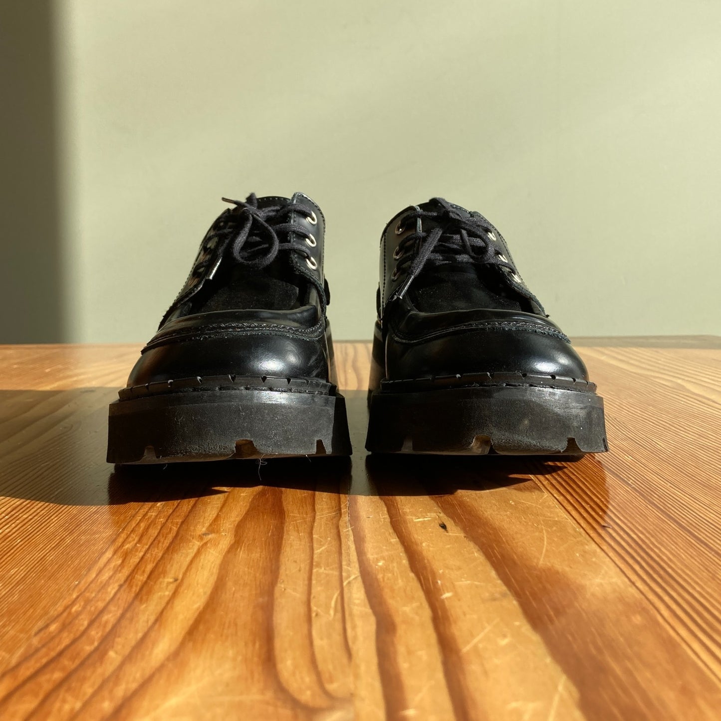 39 / 9 - By Far $285 Black Glossed Leather Stanley Platform Loafers Shoes 1030SF