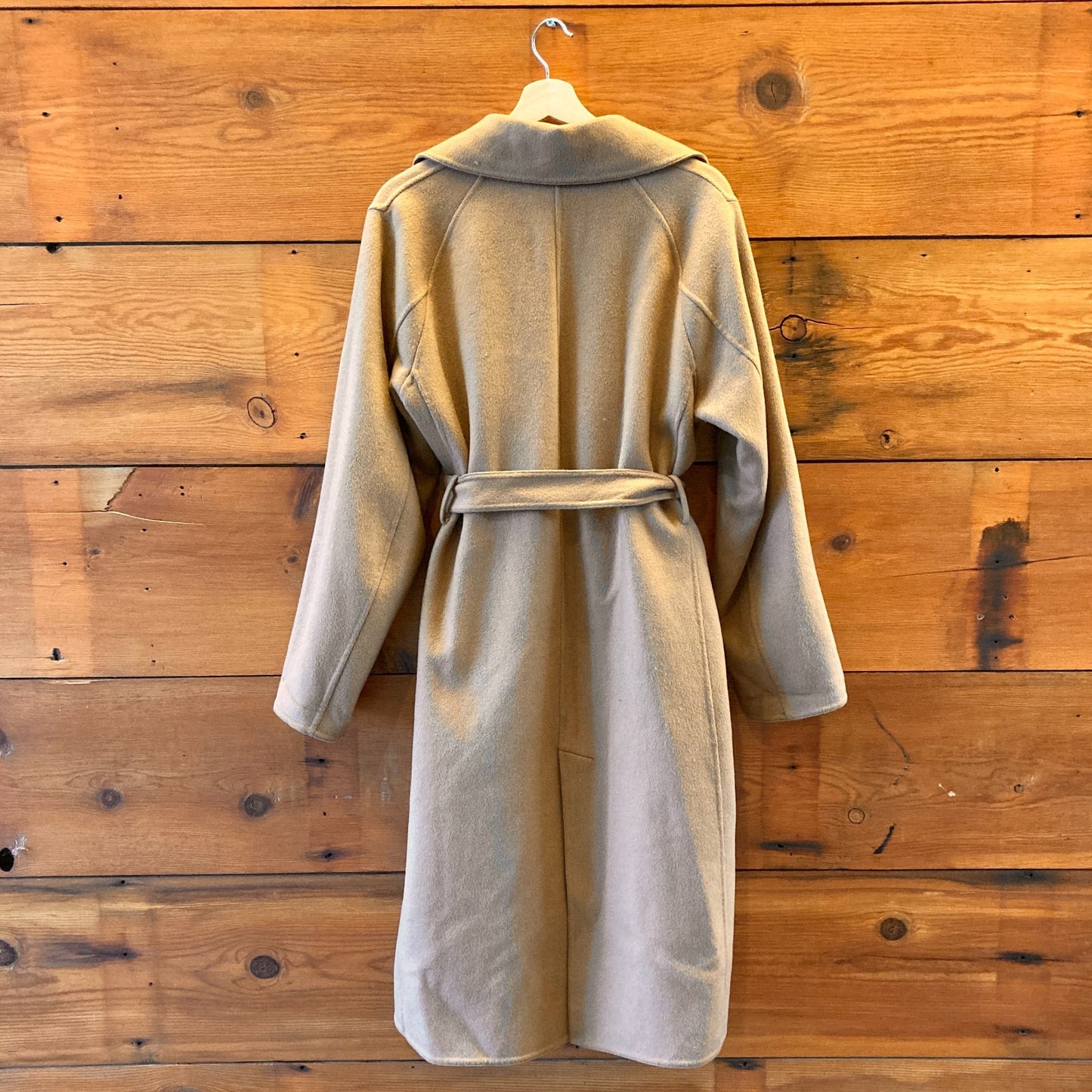 L - Uniqlo Camel Tan Wool Blend Tie Waist Belted Long Trench Jacket 0223LR
