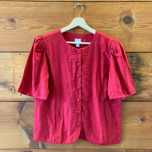 M - Maeve Anthropologie Red Short Puff Sleeve NEW $118 Shirt Blouse 0715DP