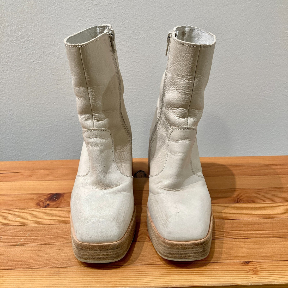 Free People Cream Leather Wood Heel Ruby Platform Boots - Size 36 / 6 - 0312IG
