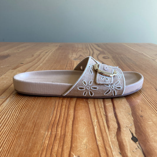 Larroude $250 Eyelet Embroidered Big Buckle Chloe Sandals - Size 8.5 - 1011SC