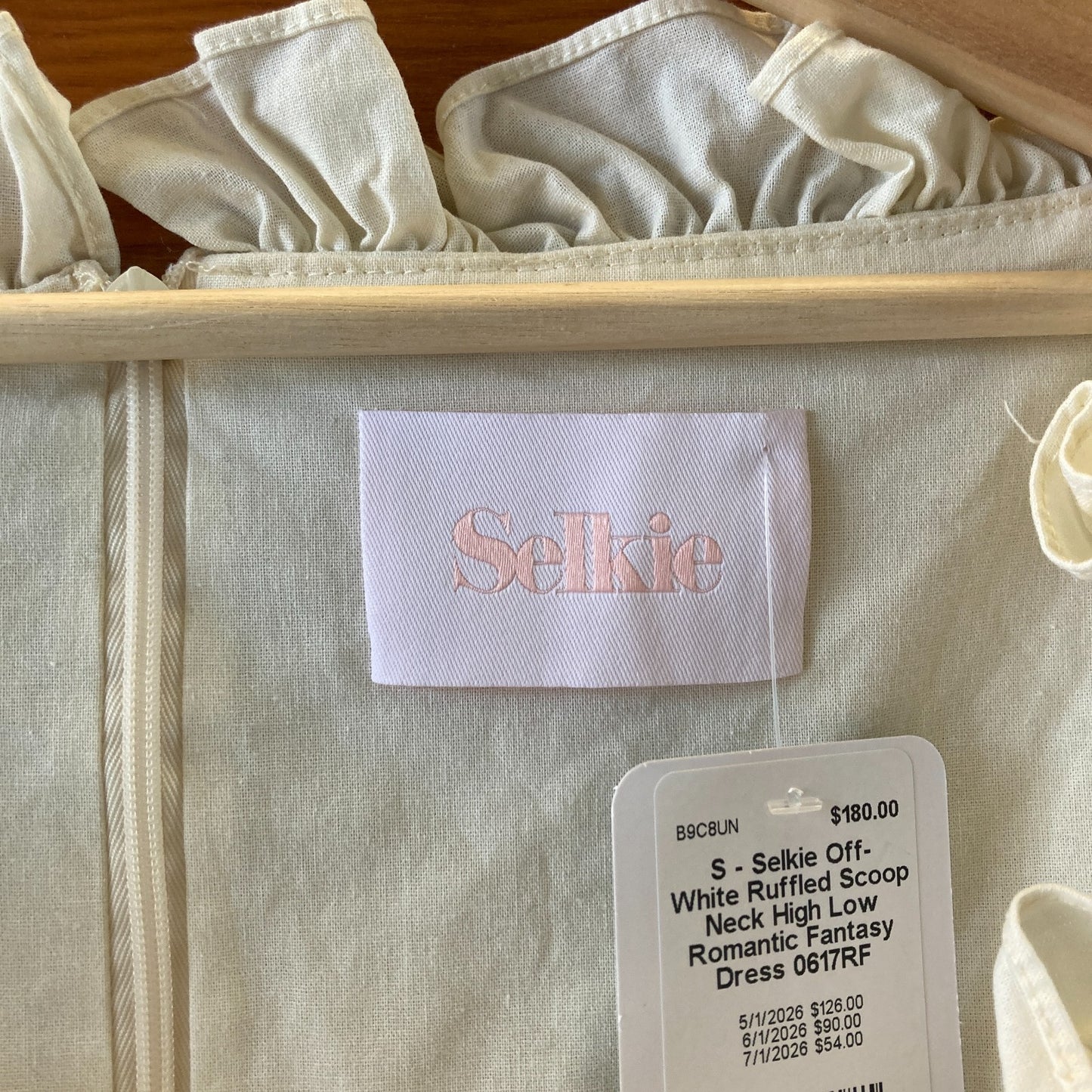 S - Selkie Off-White Ruffled Scoop Neck High Low Romantic Fantasy Dress 0617RF