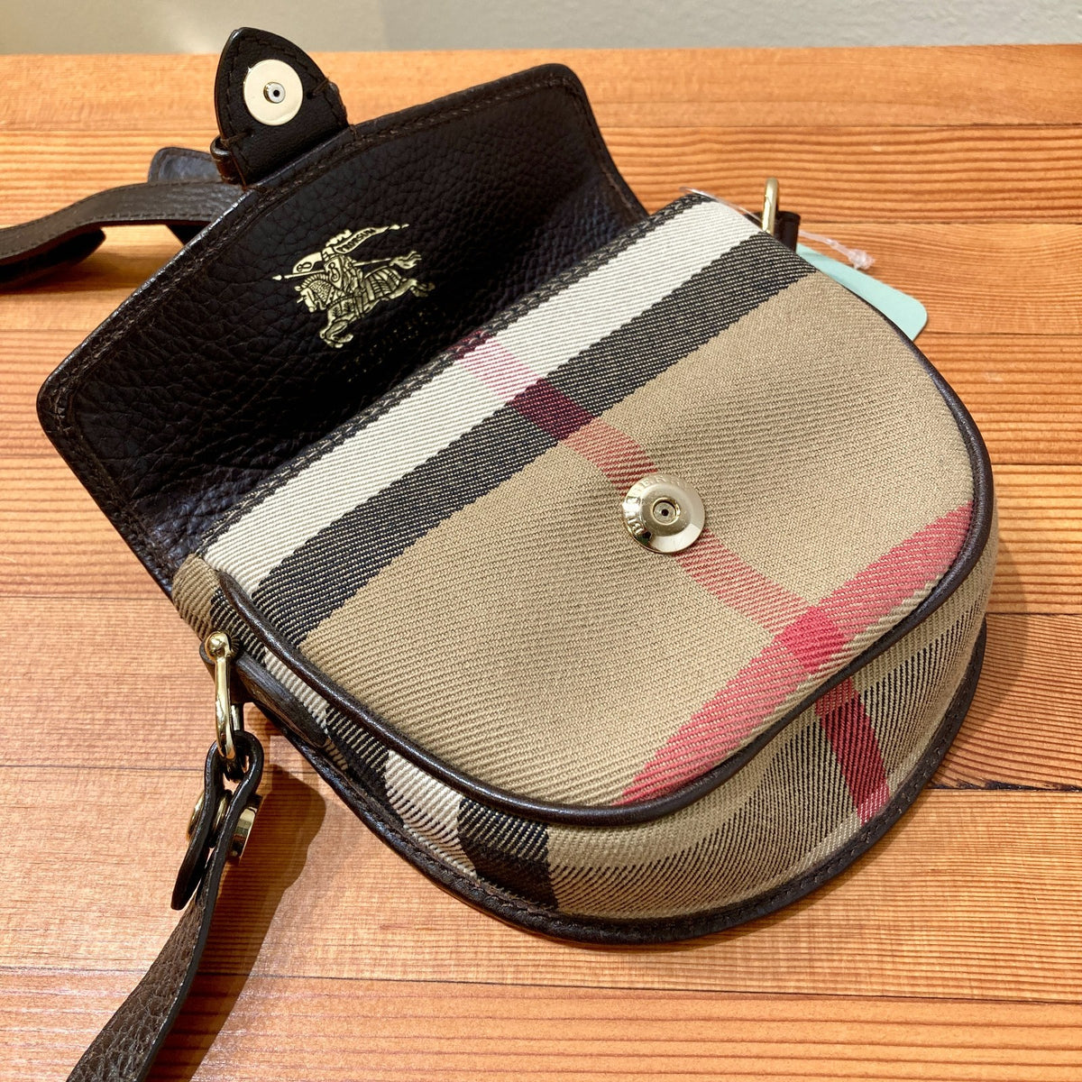 Burberry Nova Check Dark Brown Leather Piped Mini Crossbody Purse - 0210AM