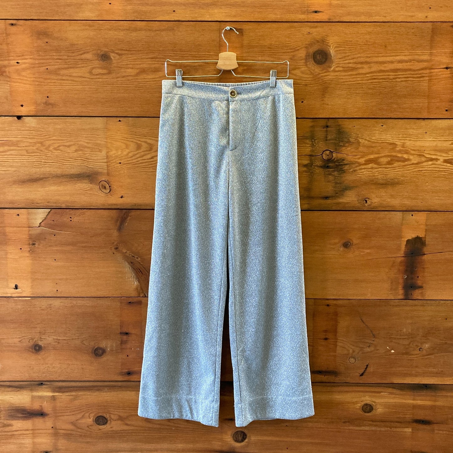 M - BURU Silver Metallic NEW Sparkle Trousers Womens Wide Leg Pants 0131AG
