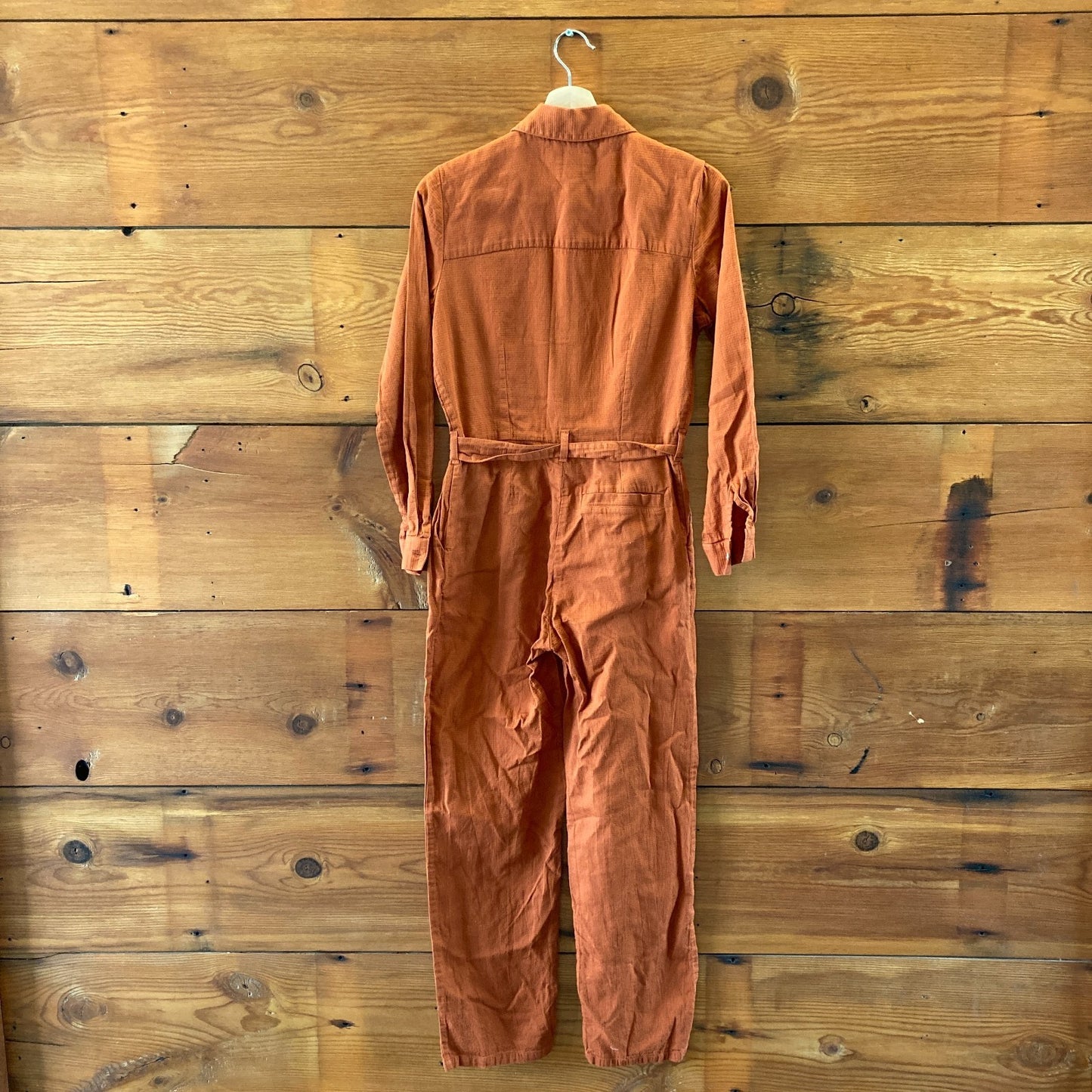 KowTow Rust Brown Long Sleeve Tie Waist Cotton Jumpsuit - Size XS - 0715IM