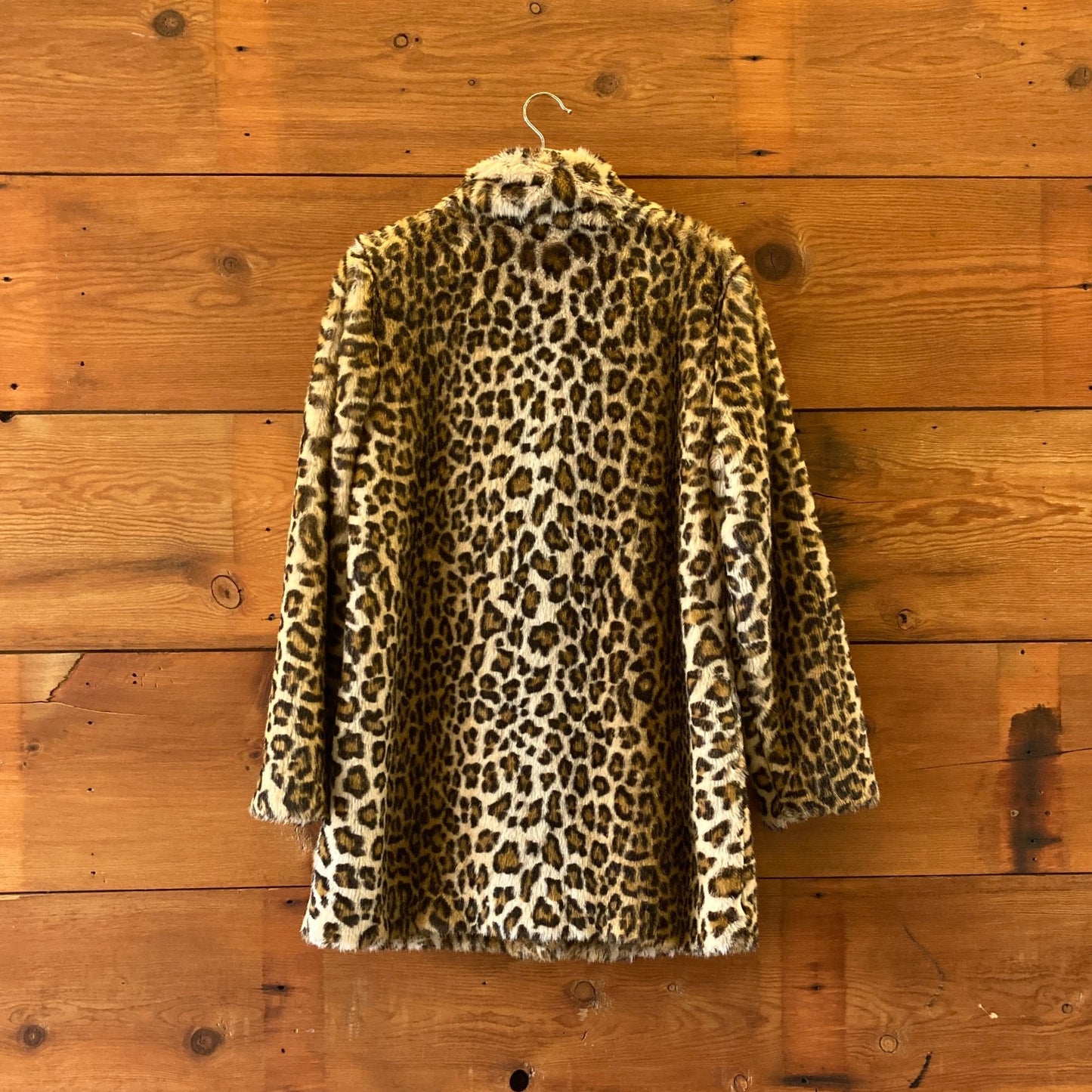 M - Calvin Klein Faux Fur Clasp Front Leopard Printed Luxurious Coat 0222LR