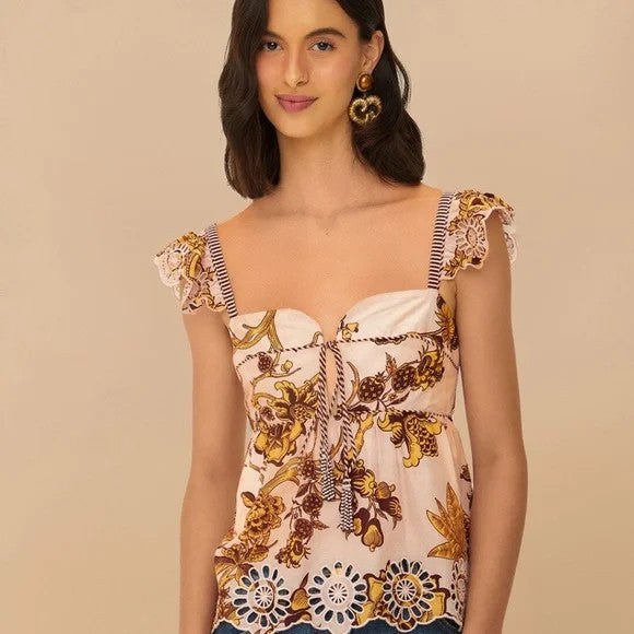 Farm Rio $180 Tropical Landing Embroidered Cotton Tank Top - Sz M - NEW - 0715DP