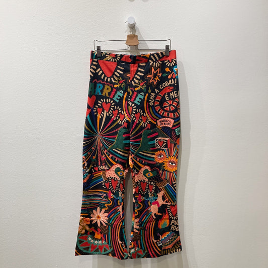 Farm Rio $178 Anthropologie Black Gator Love Pattern Pants - Sz L - NEW- 1122CT
