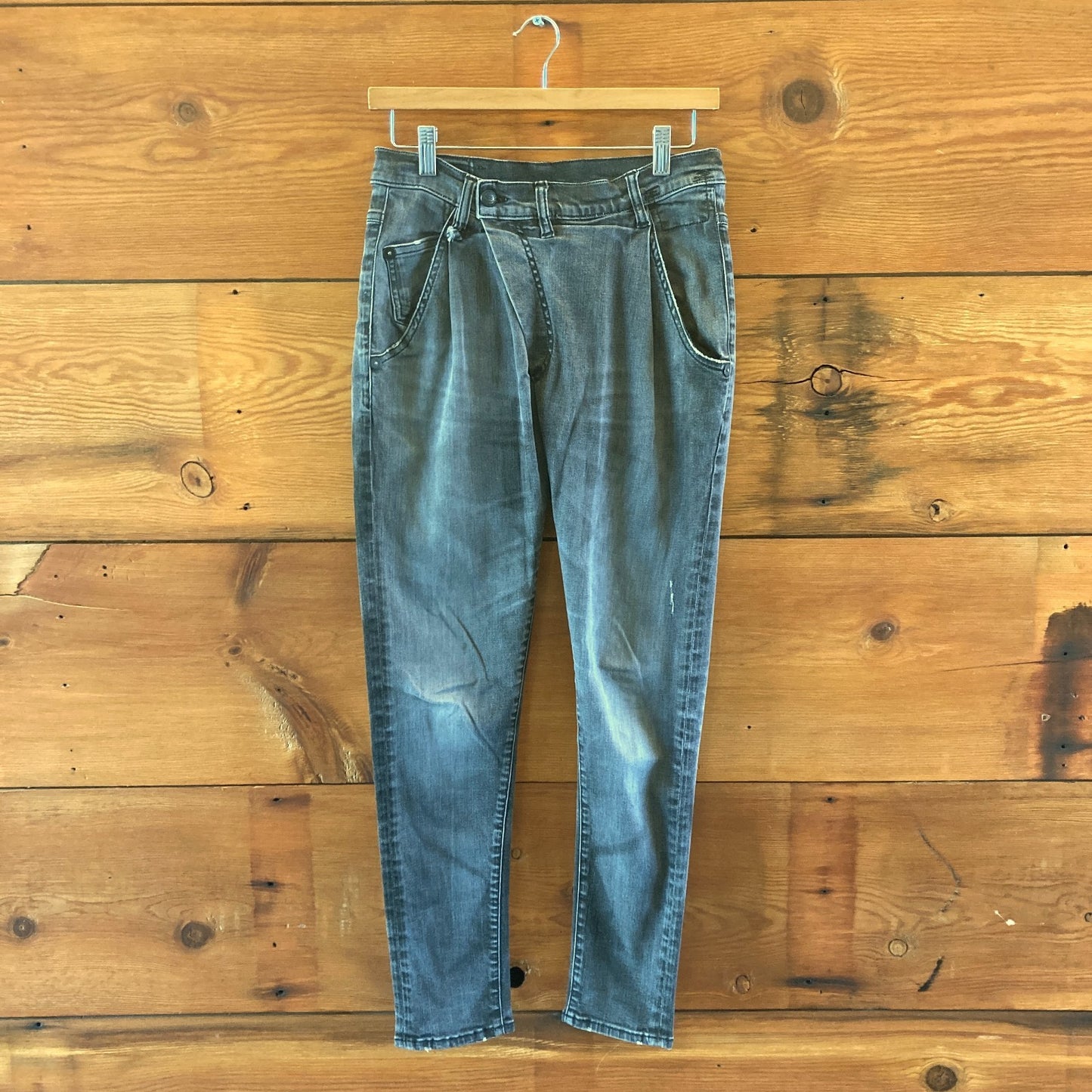 R13 Faded Black Stretch Denim Crossover Skinny Leg Jeans - Size 25 - 0410WJ
