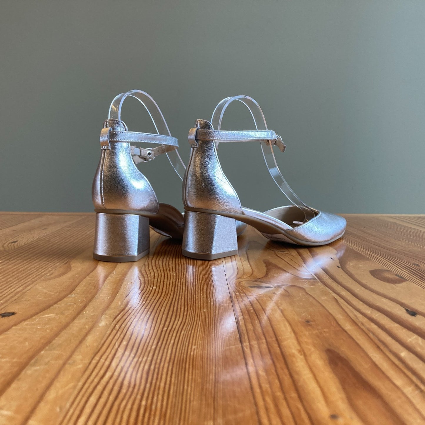 Paul Green Silver Nappa Leather Block Heels Shoes - Size 9 US - NEW - 1125KG