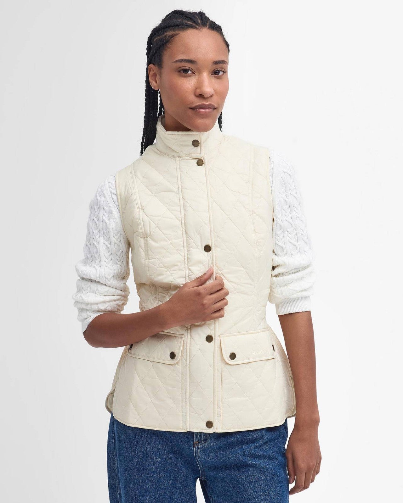 Barbour Ivory Quilted Long Otterburn Gilet Button Up Vest -Size 12 / XL - 0212CG