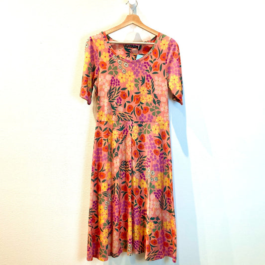 Gudrun Sjoden Pink Floral Print Short Sleeve Scoop Neck Dress - Size XS - 0320JS
