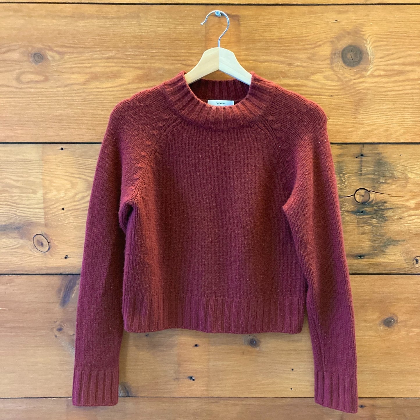 S - Vince $384 Burgundy Shrunken Mock Neck Cashmere Pullover Sweater 1217MA